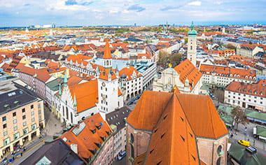 An aerial view over the city of Munich, Germany